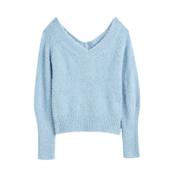 Madewell Double V-Neck Italian Knit Sweater in City Blue - Picture 1 of 11